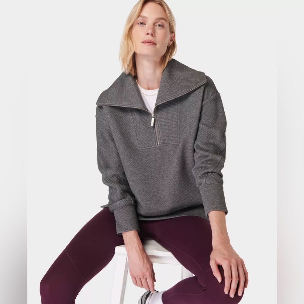 Sweaty Betty Radiant Half Zip Sweatshirt in Charcoal Grey Marl Size L